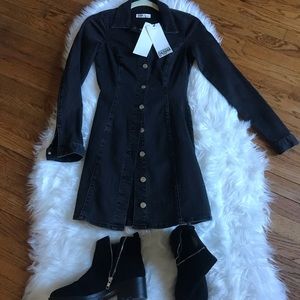 Zara Black Denim Long Sleeved Button Dress